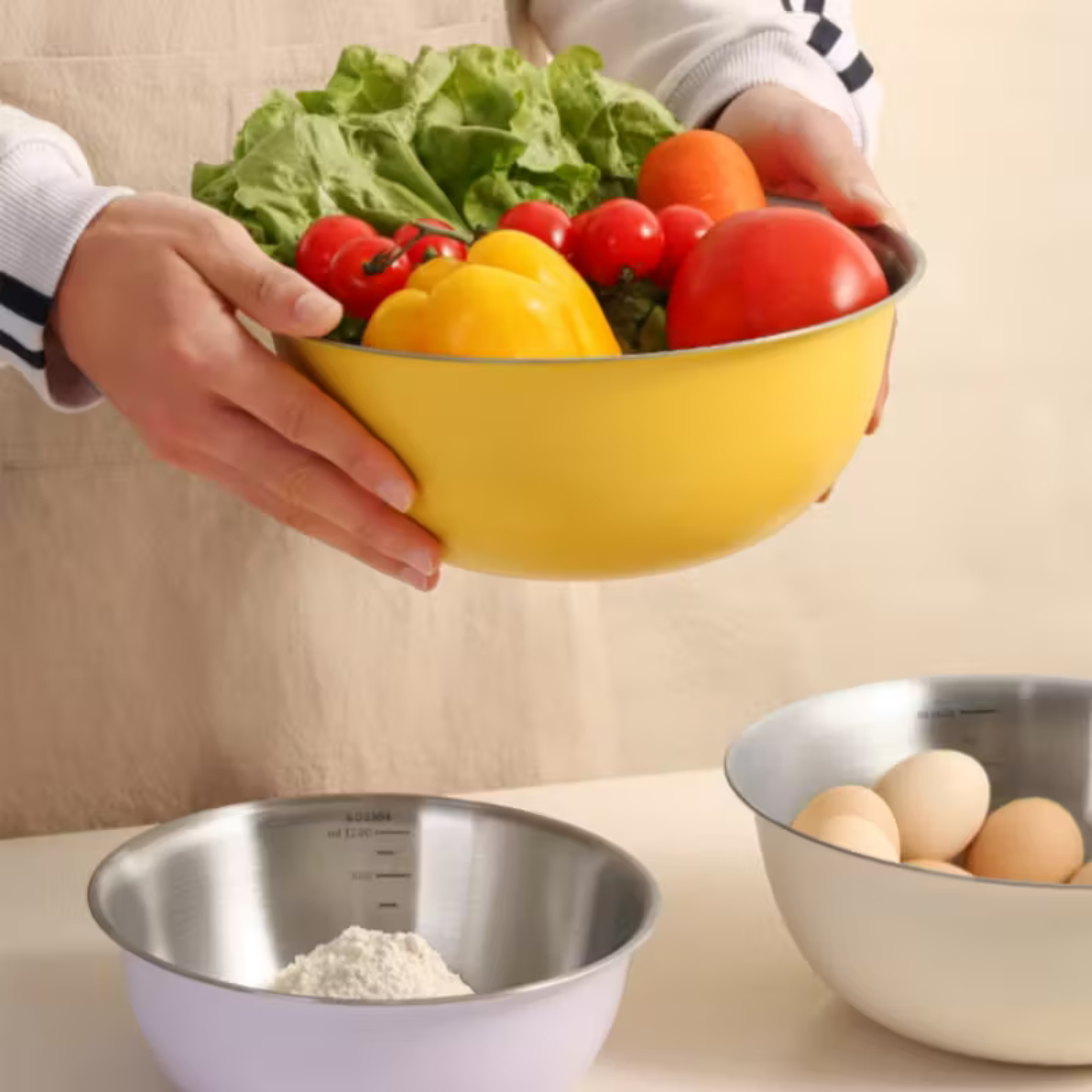 Multi-Purpose Usage Stainless Steel Cream Finish Bowl (Set of 3)