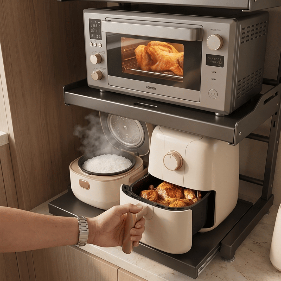 Carbon Steel Adjustable Microwave Oven Rack & Orgainzer