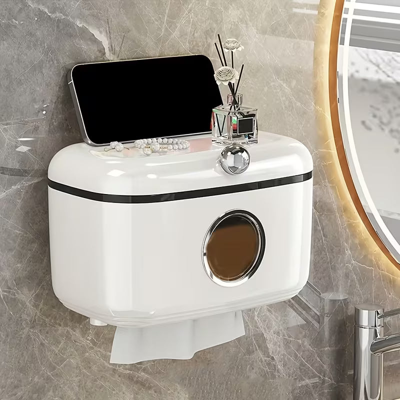 Stylish Wall Mounted Bathroom Tissue Box with Sliding Cover and Towel Holder