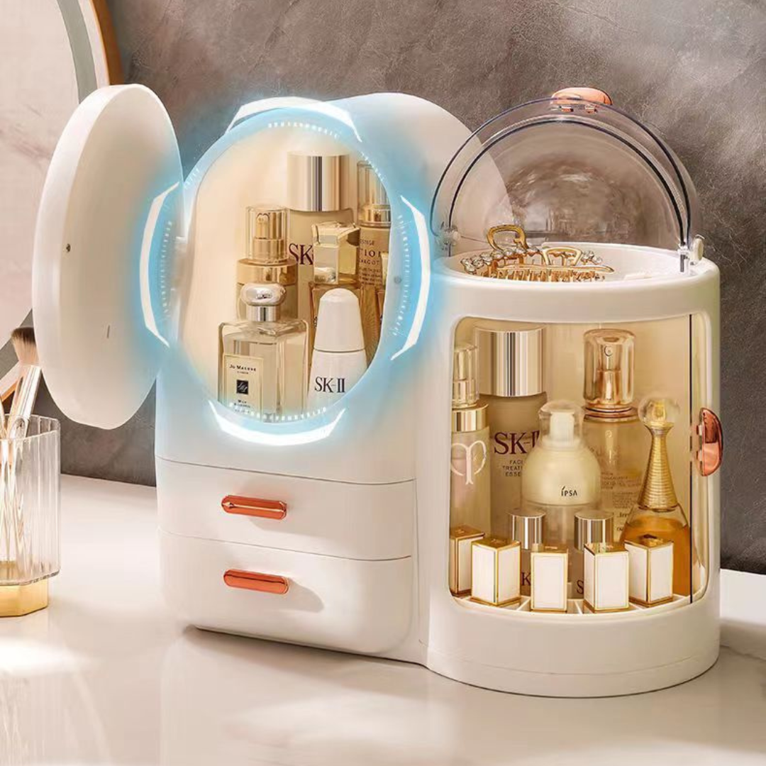 Premium Makeup and Skincare Organizer Box with Mirror LED Light