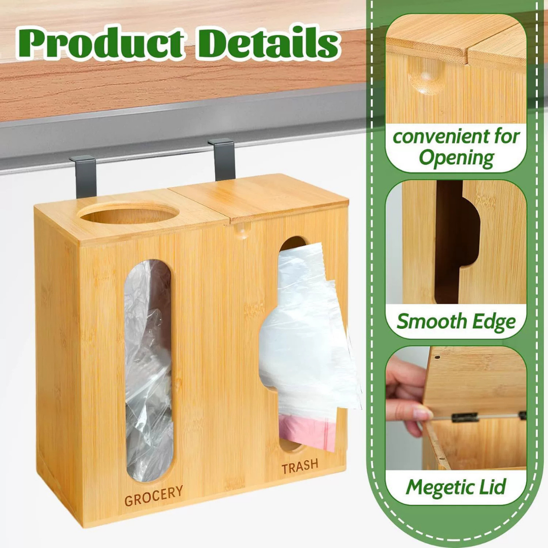 HOMERO Bamboo Grocery Holder and Trash Bag Dispenser
