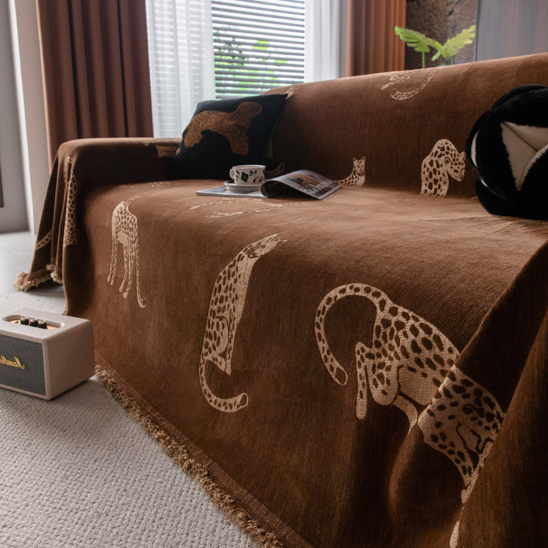 Premium Chenille Leopard Pattern Blanket Sofa Cover