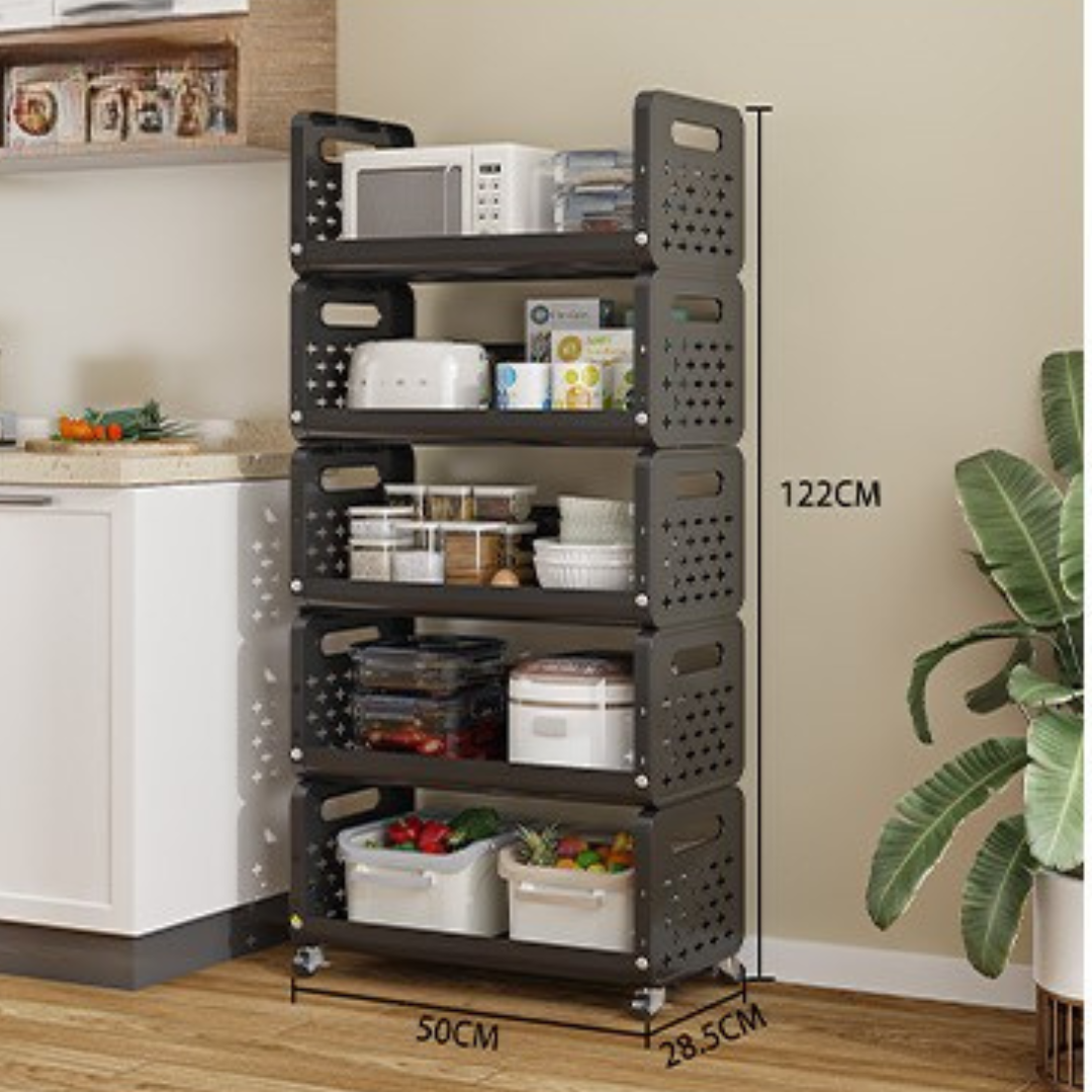 HOMERO Space Saving Utility Storage Rack with Wheels and Ventilated Shelves 4 Layer