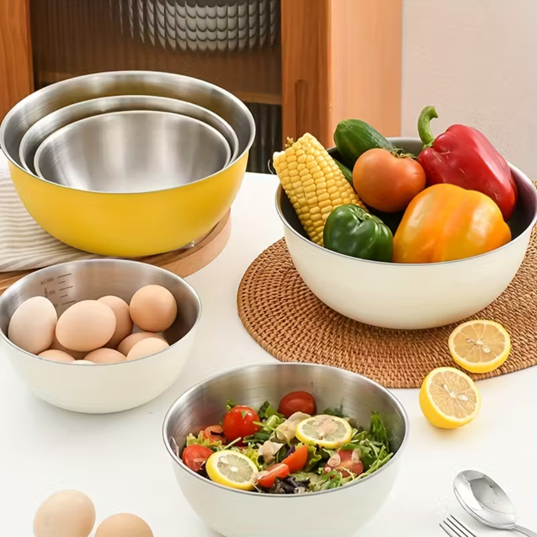 Multi-Purpose Usage Stainless Steel Cream Finish Bowl (Set of 3)