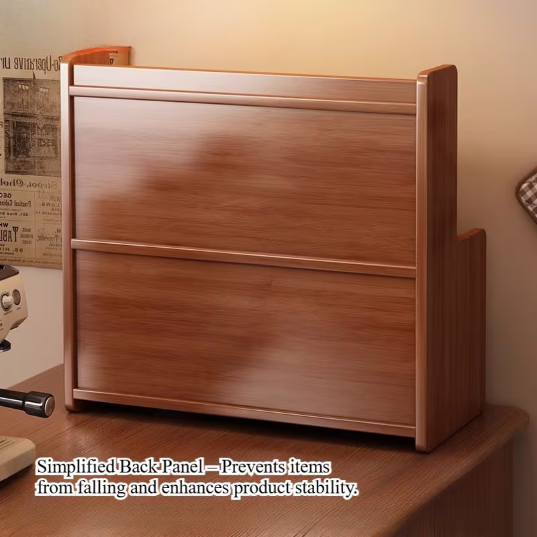 Bamboo Desktop Cup Holder Storage Rack with Acrylic Door