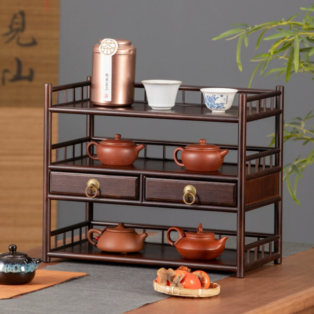 HOMERO Elegant Oriental Bamboo Multi-Layer Storage Organizer with Two Smooth Drawers