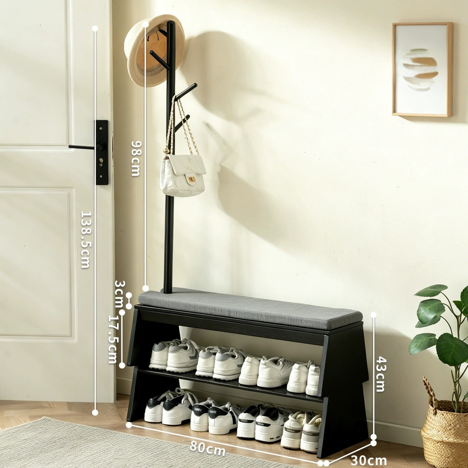 Multifunctional Entryway Shoe Rack Bench with Coat Stand Storage Organizer