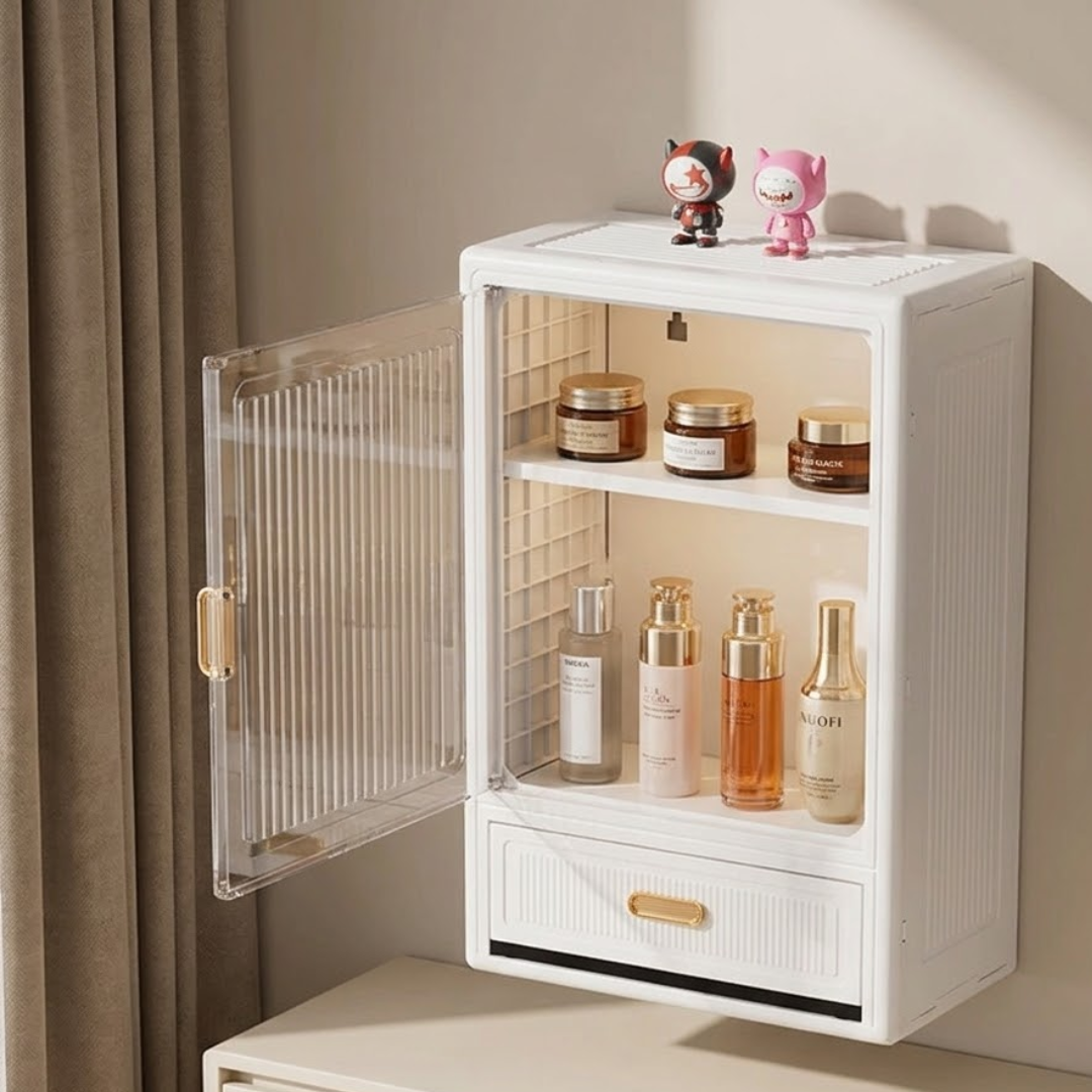 Elegant Wall Mounted Storage Cabinet With Fluted Glass & Drawer