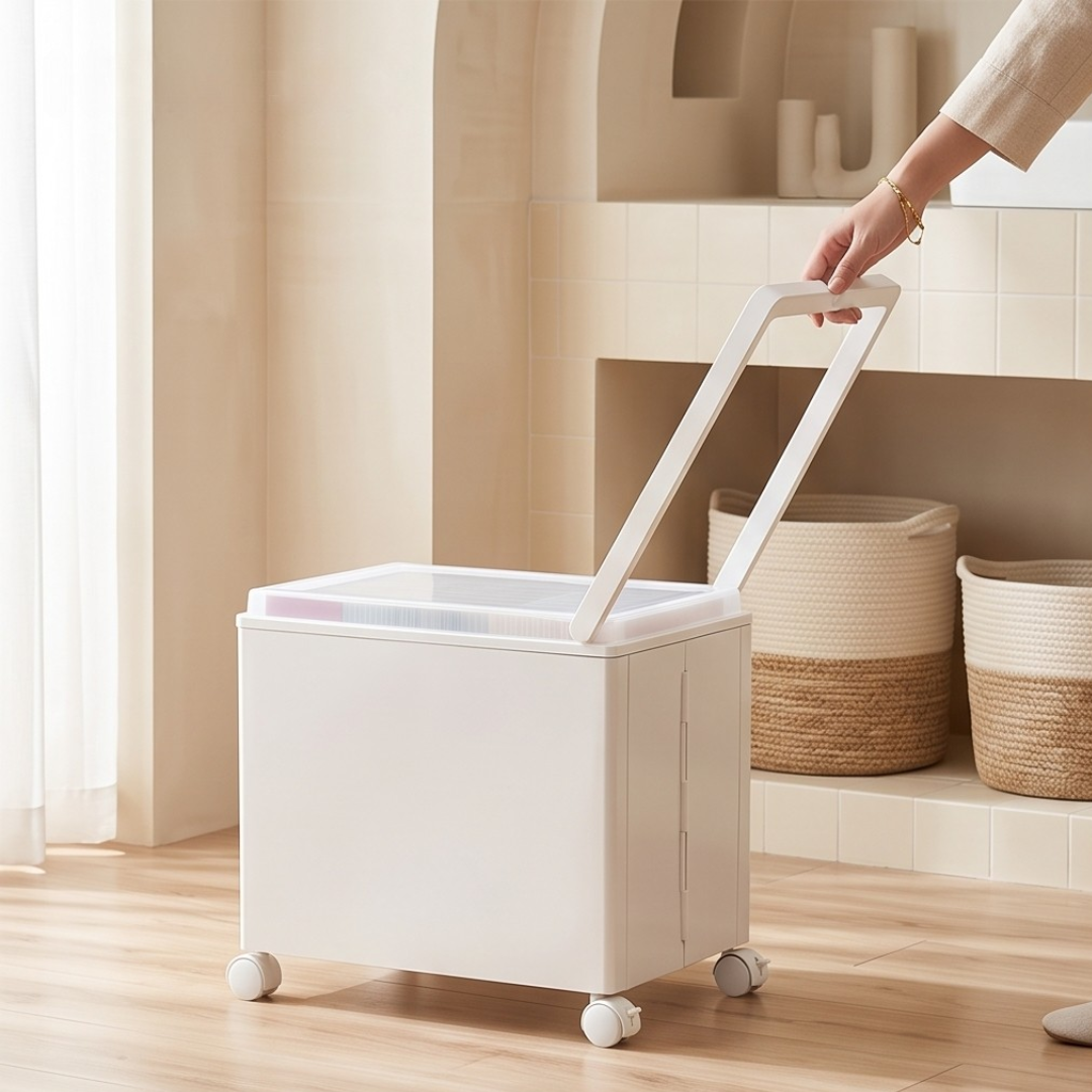 Foldable Rolling Storage Cart With Transparent Lid & Wheels