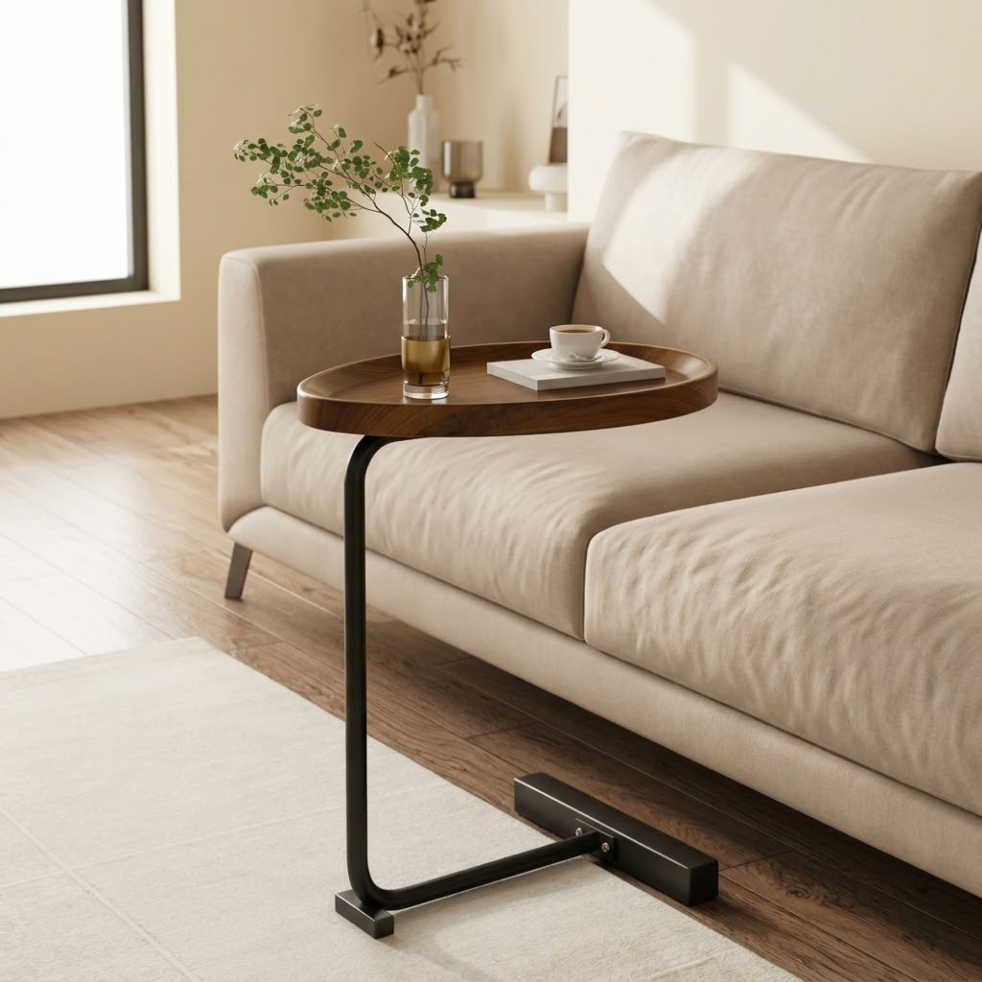 Modern C Shaped Wooden End Table with Smooth Top and Strong Metal Frame (Copy)
