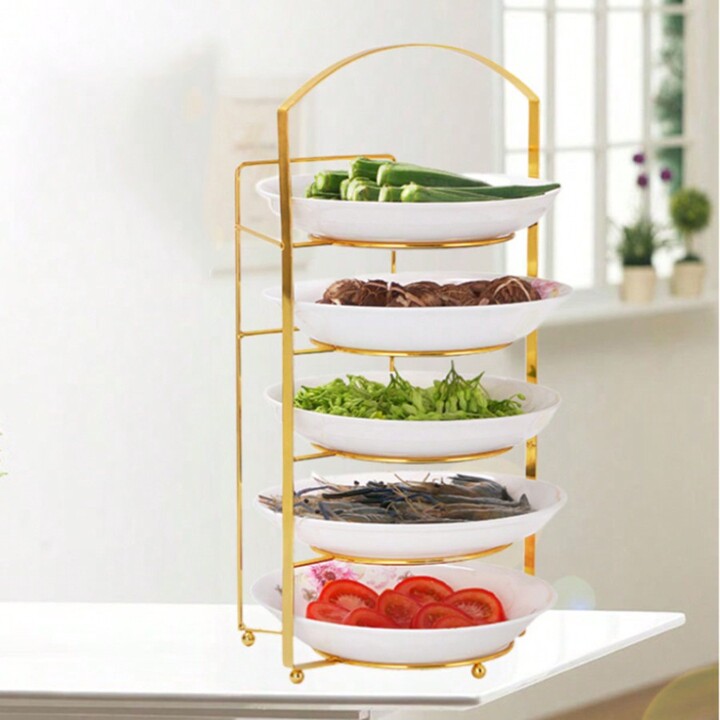 Multipurpose 5 Tier Wall-Mounted Kitchen Counter Rack (Gold)