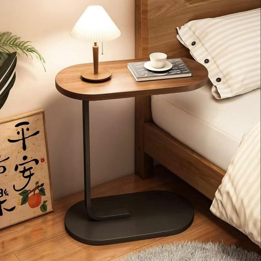 Homero Modern C Shaped Wooden Metal Side Table