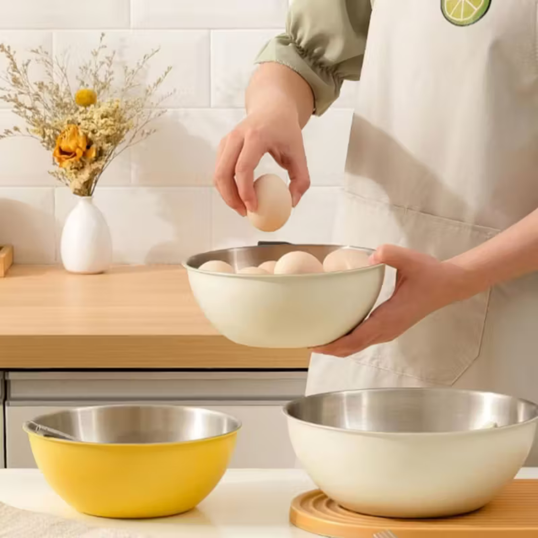 Multi-Purpose Usage Stainless Steel Cream Finish Bowl (Set of 3)