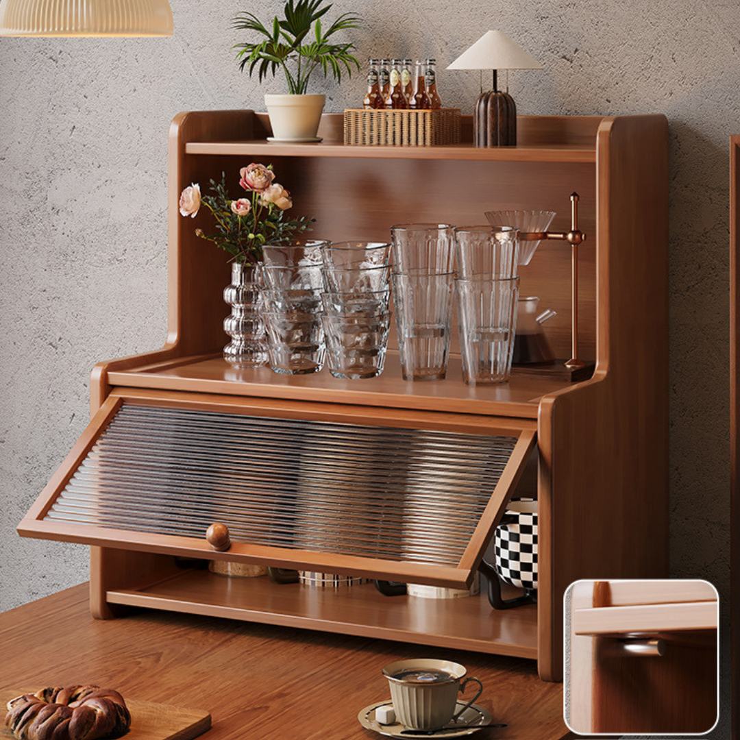 Bamboo Desktop Cup Holder Storage Rack with Acrylic Door