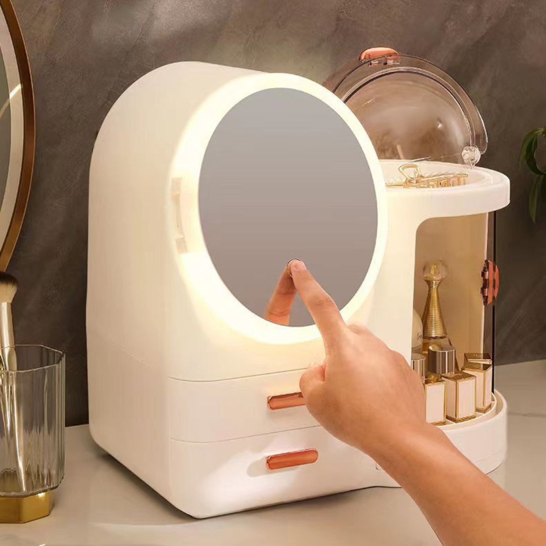 Premium Makeup and Skincare Organizer Box with Mirror LED Light