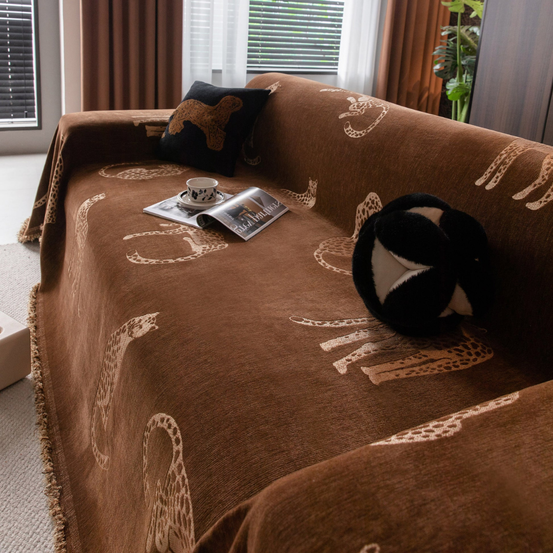 Premium Chenille Leopard Pattern Blanket Sofa Cover