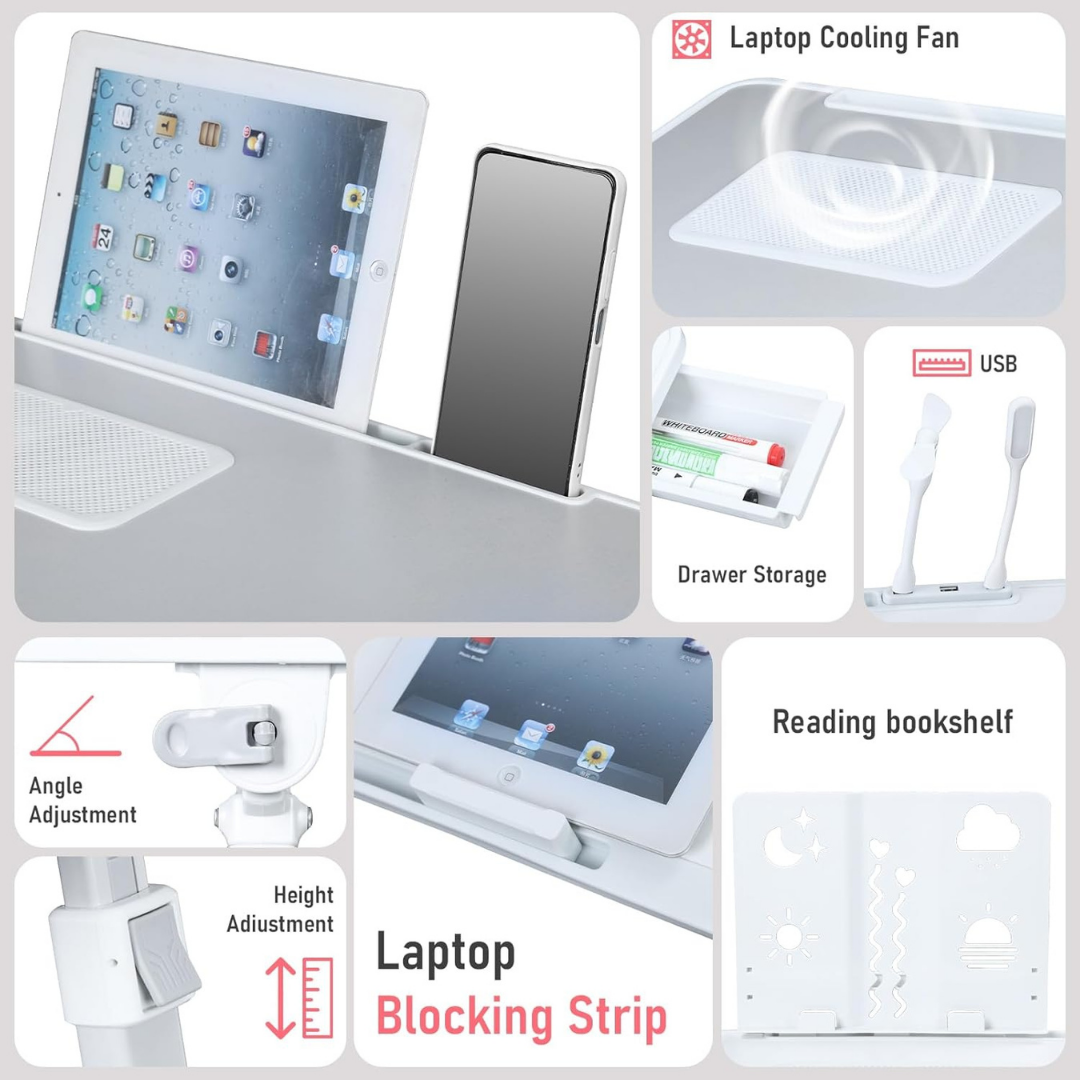 Homero Premium Foldable Bed Table Adjustable Height Multifunction Table with Light