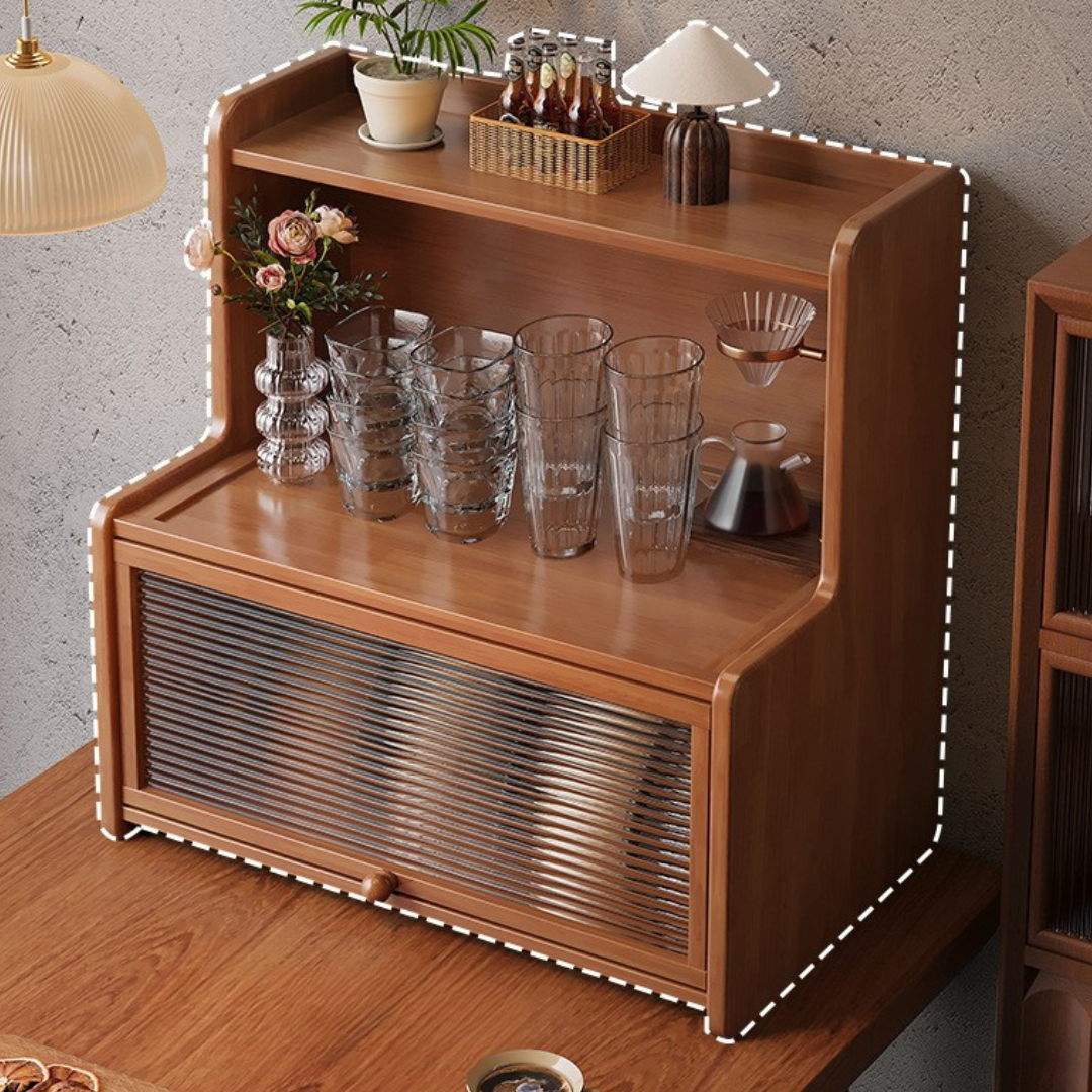 Bamboo Desktop Cup Holder Storage Rack with Acrylic Door