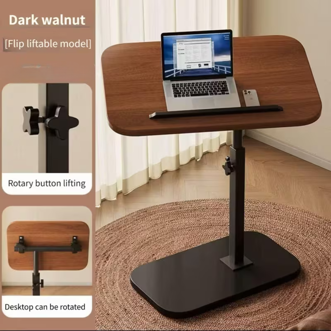 360° Swivel Adjustable C Shape Wooden Top Side Table