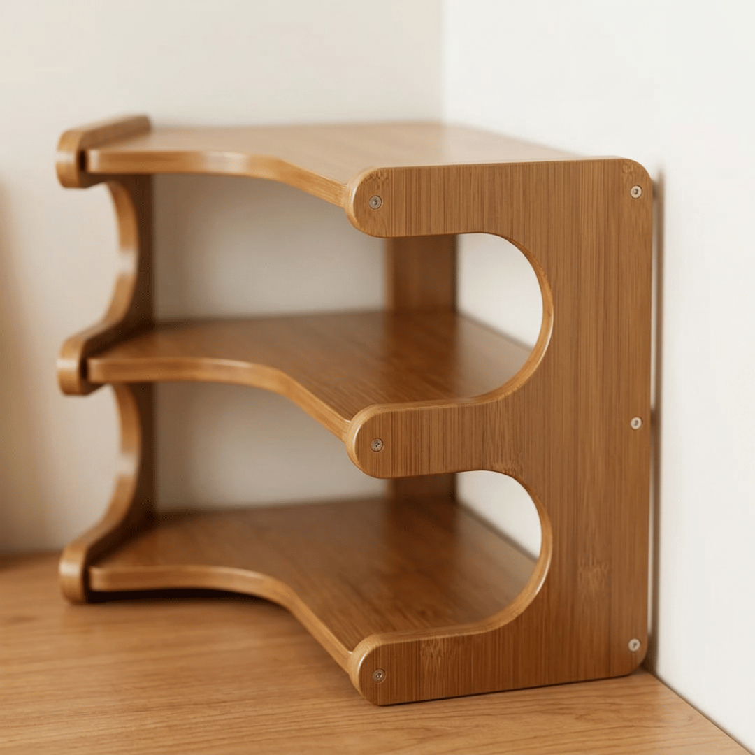 Multi-Purpose Curved Bamboo Desktop Storage Organizer