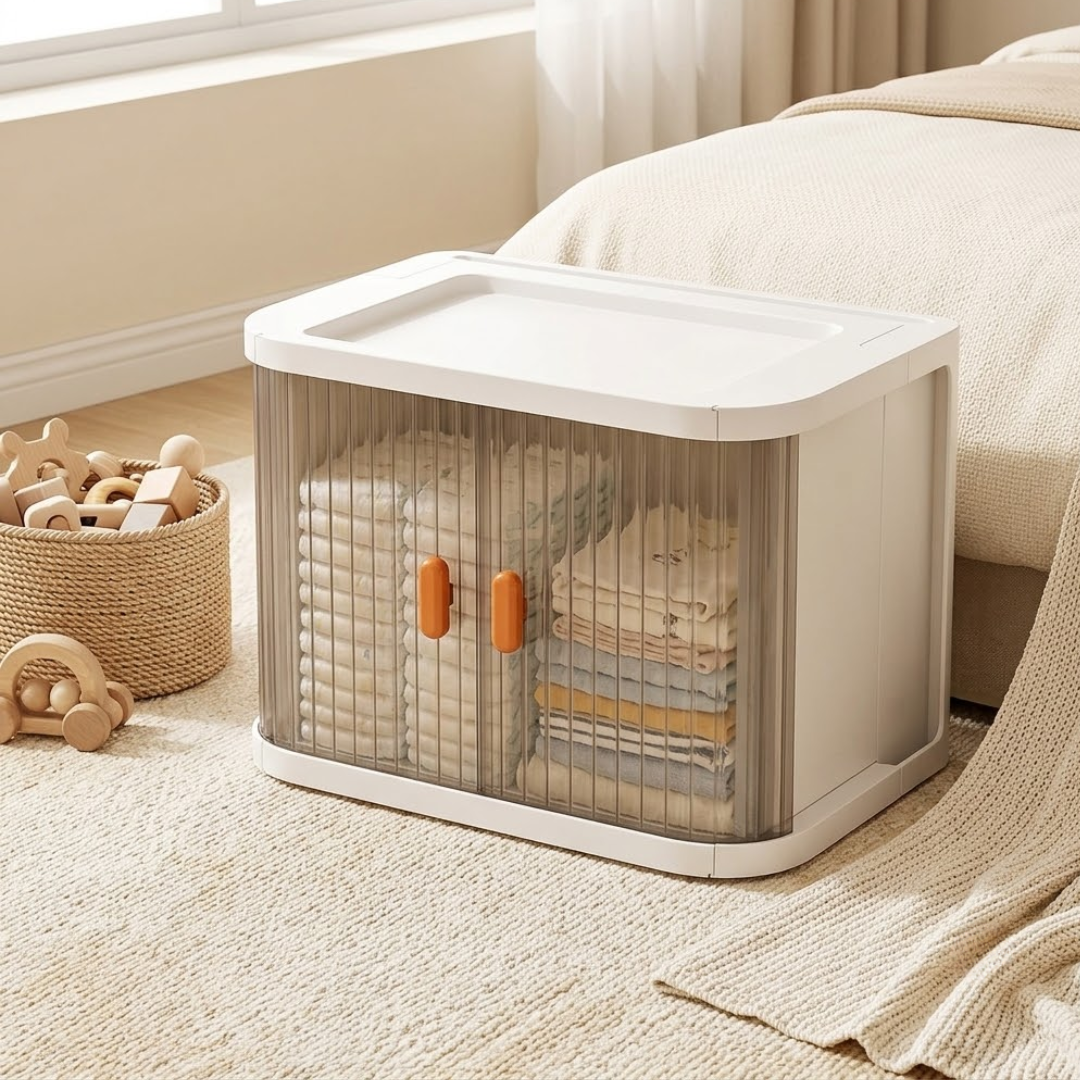 Multipurpose Foldable Storage Organizer with Lid and Four Wheels