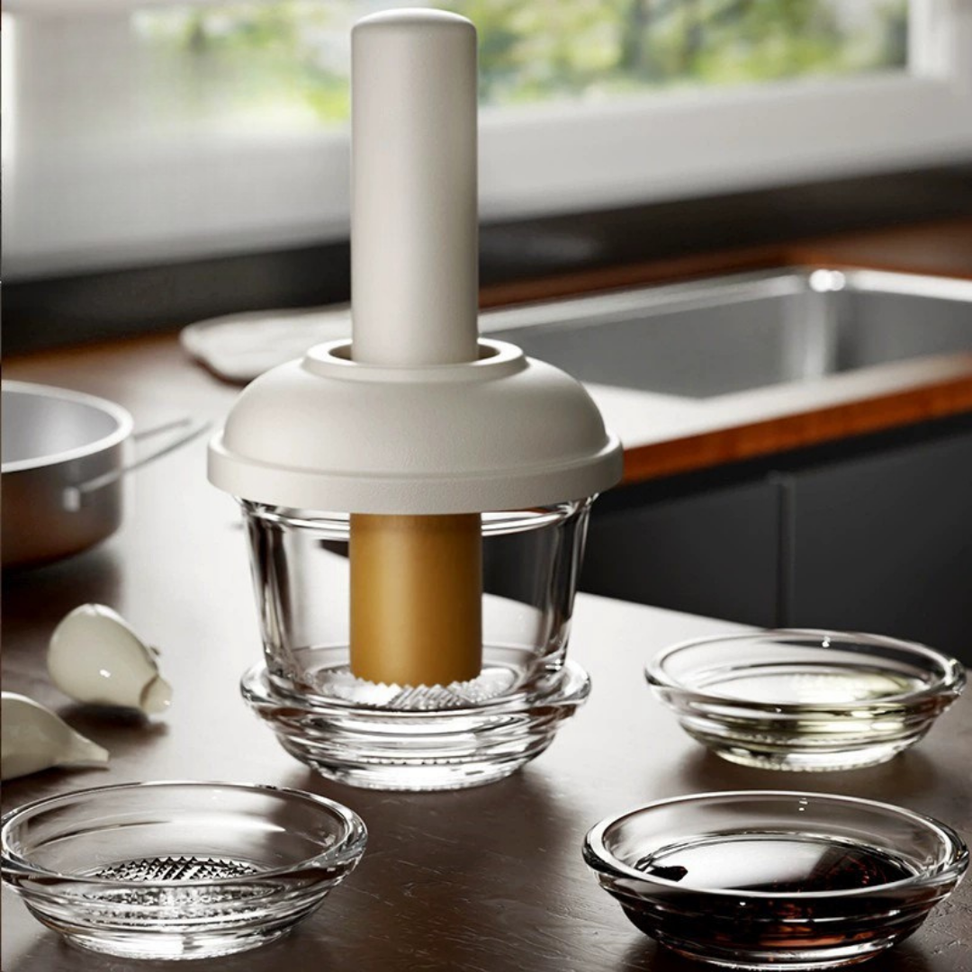 HOMERO Glass Garlic Ginger Grinder Set with Seasoning Dish