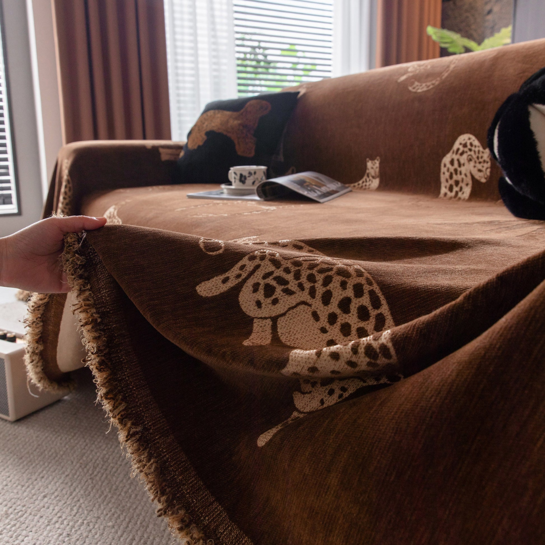 Premium Chenille Leopard Pattern Blanket Sofa Cover