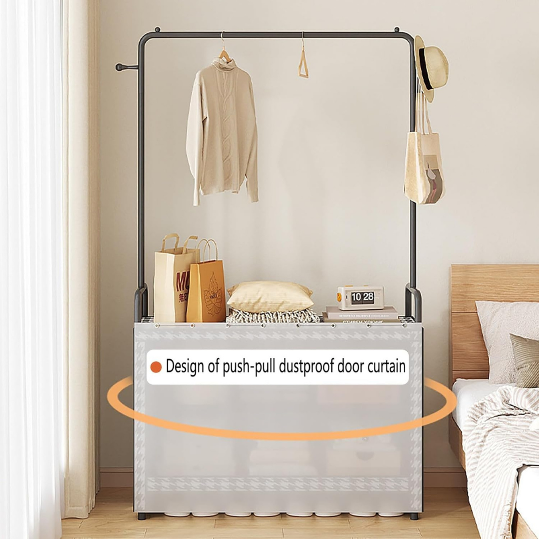 Heavy Duty Metal Clothes Rack with Shoe Storage and Side Hooks