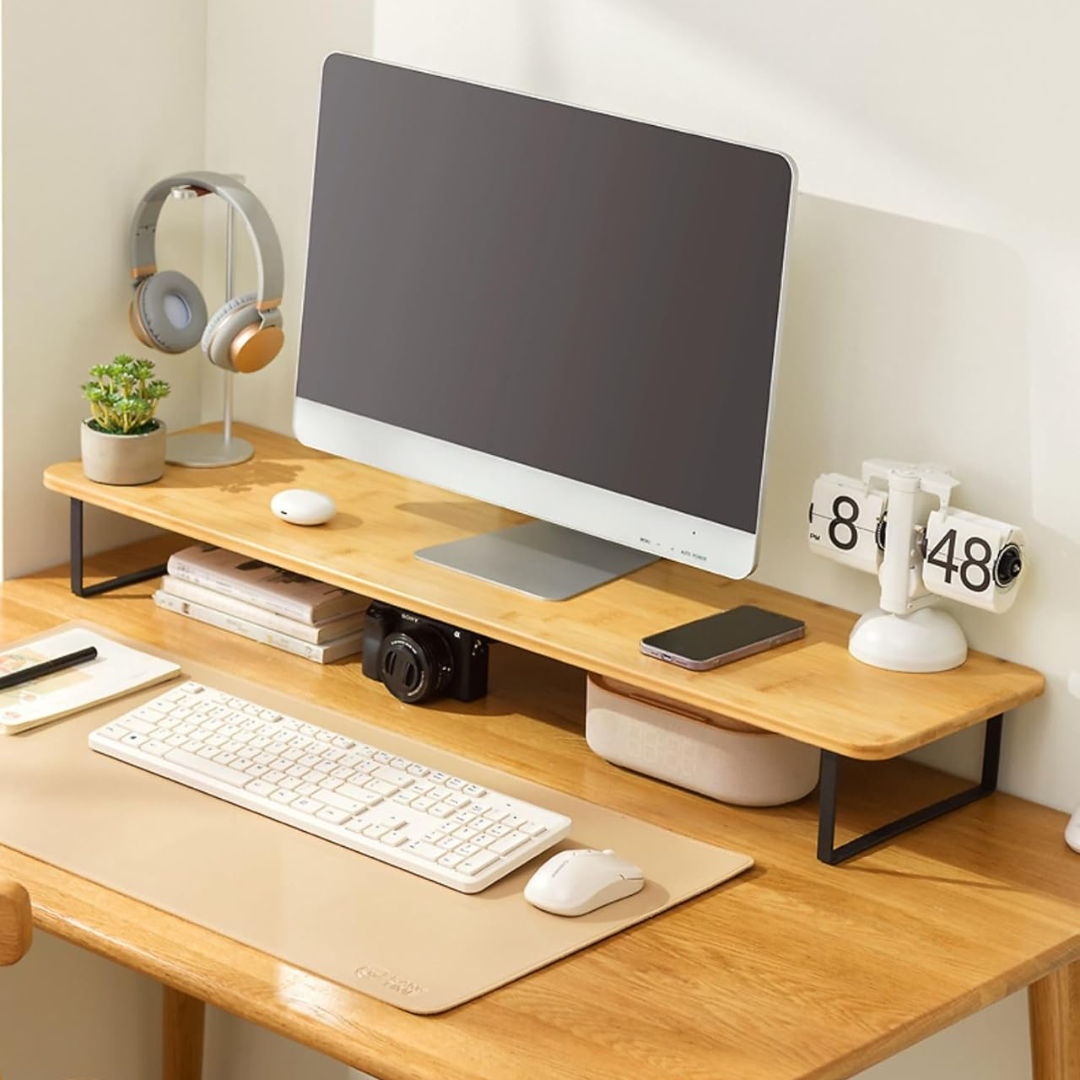 Multi Functional Wooden Monitor Riser Stand and Desk Organizer