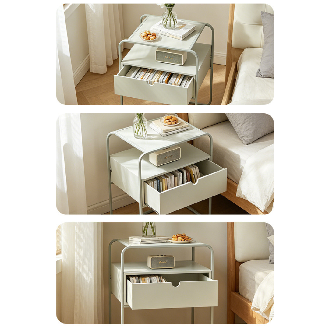 Nordic Style Wooden Side Table with Drawer and Open Shelf