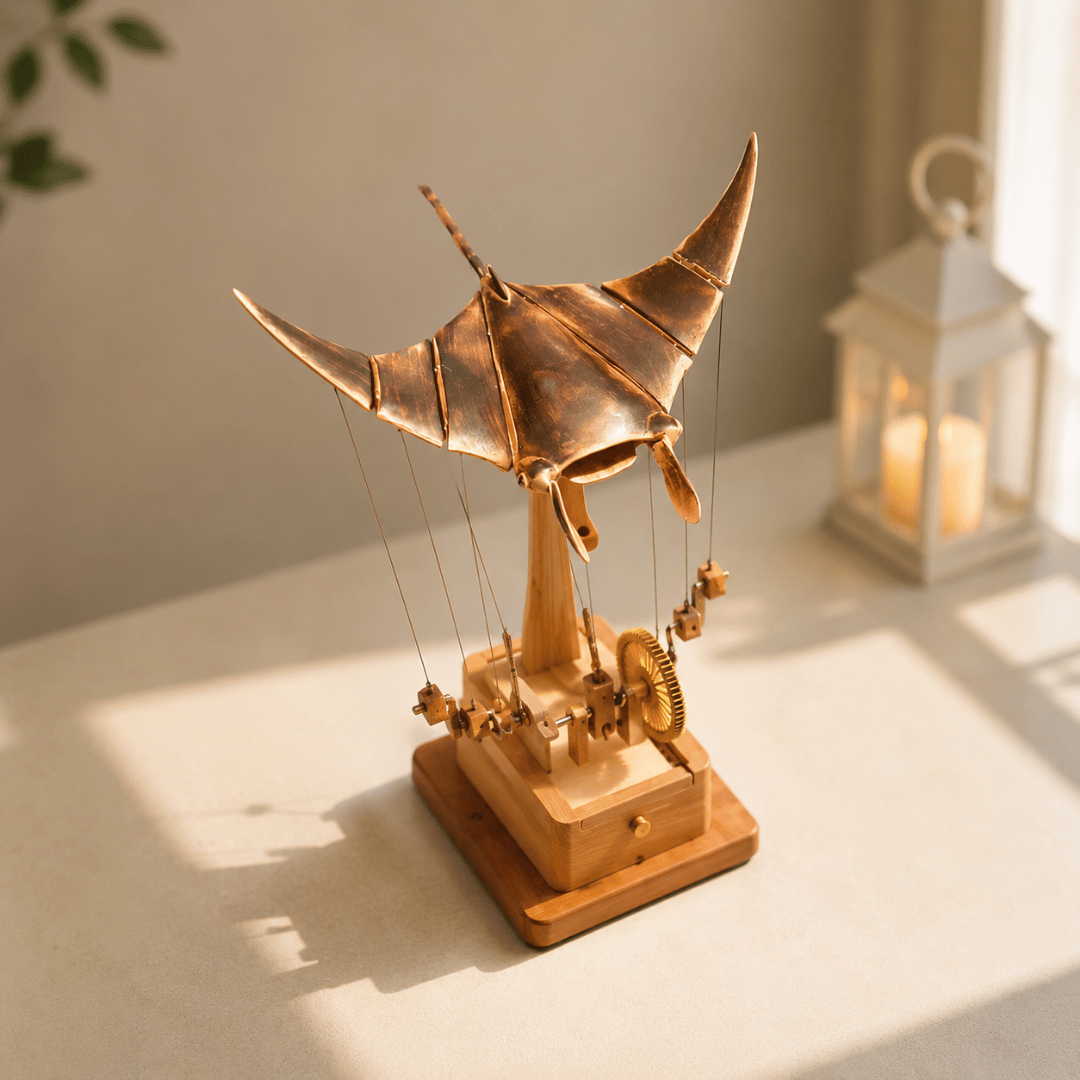 Handcrafted Wooden Manta Ray Automation Kinetic Art Sculpture