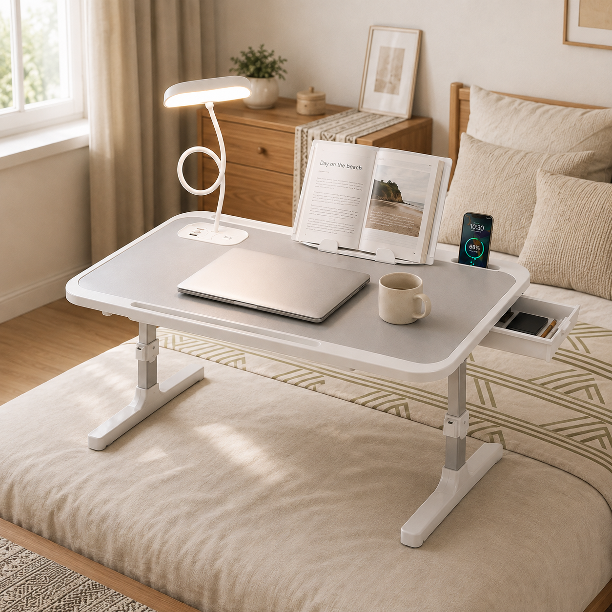 Homero Premium Foldable Bed Table Adjustable Height Multifunction Table with Light