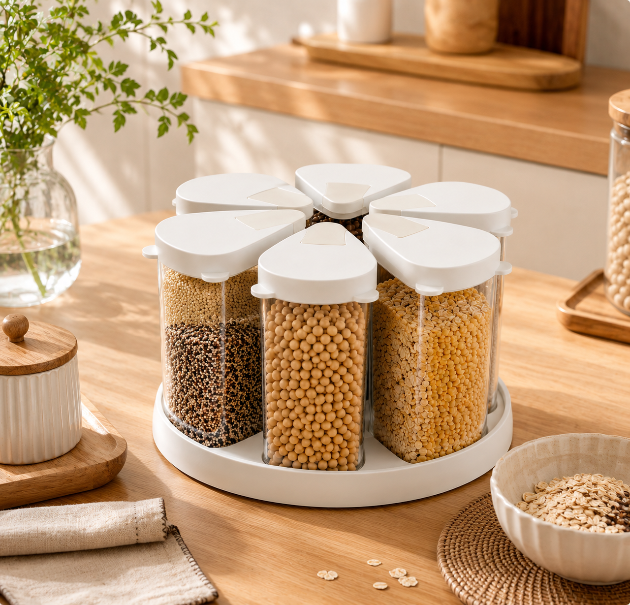 Homero 360 Degree Transparent Grain Storage Container with Rotating Base - 670ml Capacity