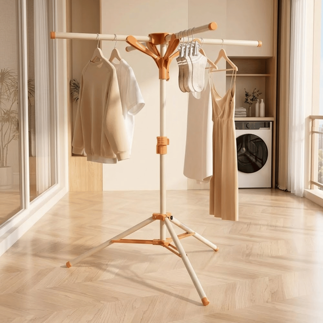Foldable Tripod Clothes Drying Rack with Rotating Arms and Adjustable Height