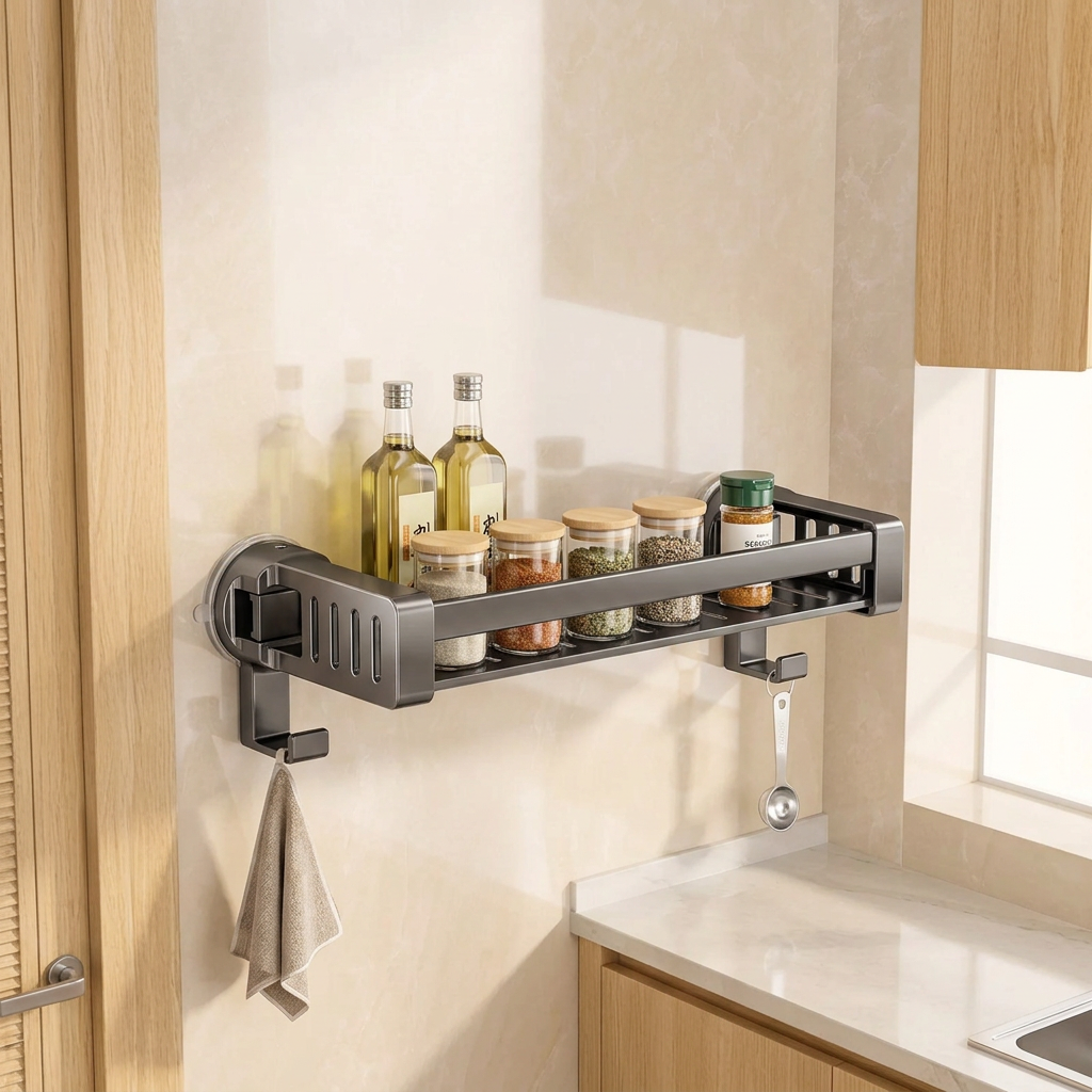 Homero Suction Cup Wall Mounted Kitchen Rack with Hook