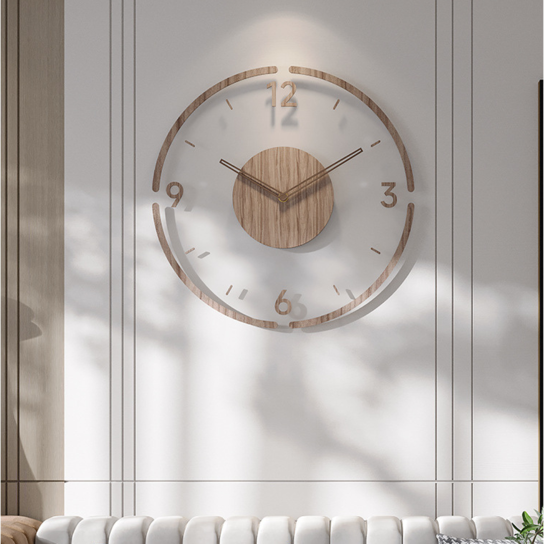 Premium Transparent Acrylic Walnut Wooden Silent Wall Clock