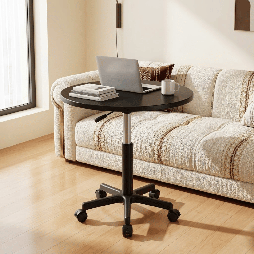 Multi-Use Adjustable Height Round Table With Wheels