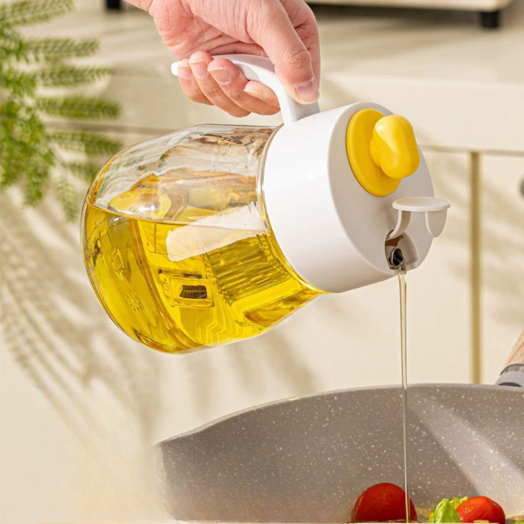 Automatic Flip Lid Glass Oil Dispenser Bottle - 900ml