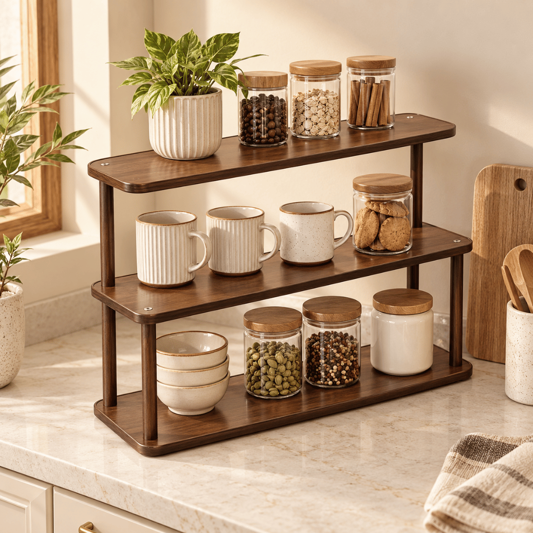 Multi-Layer Wooden Countertop Storage Rack