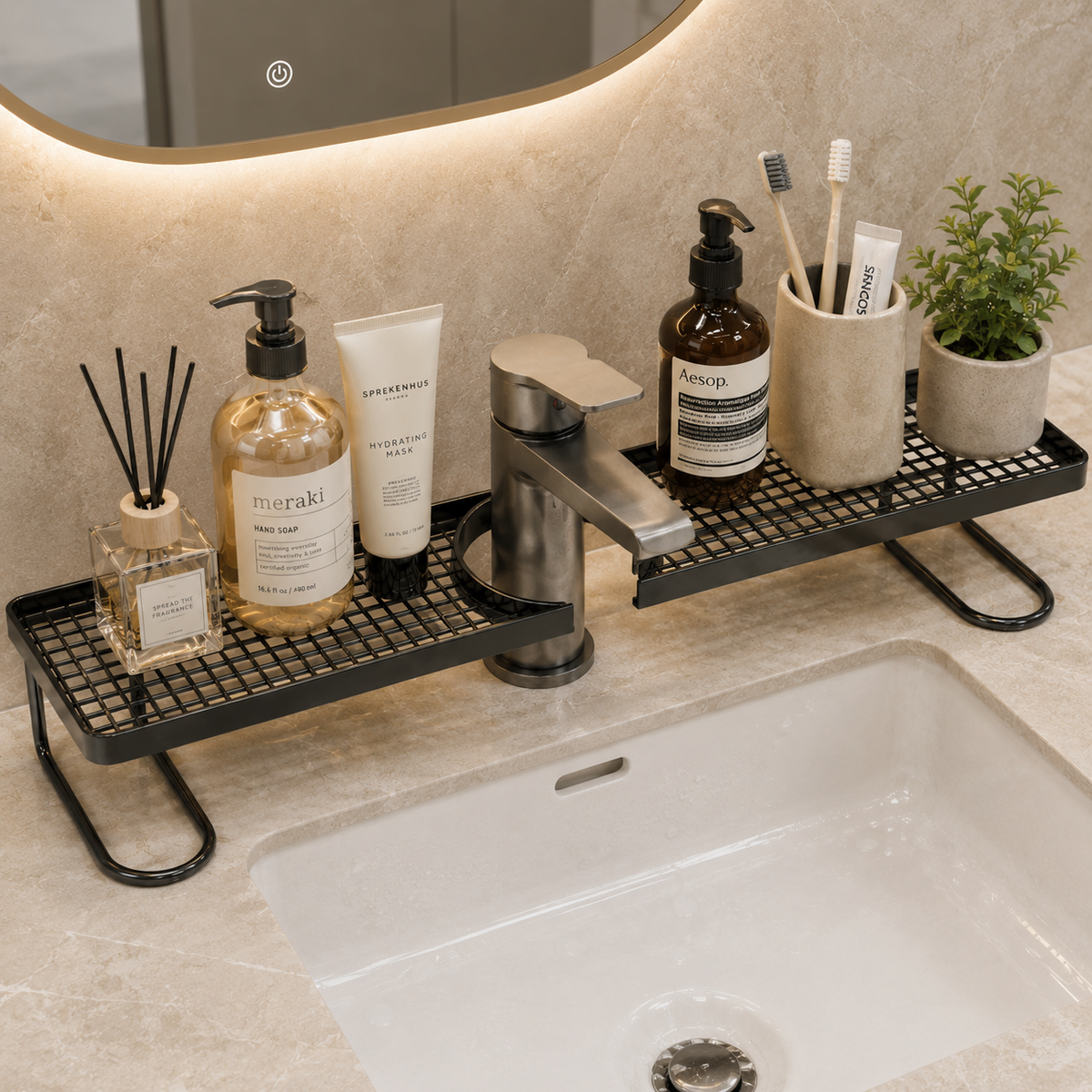 Metal Faucet Storage Rack Bathroom Organizer 50CM