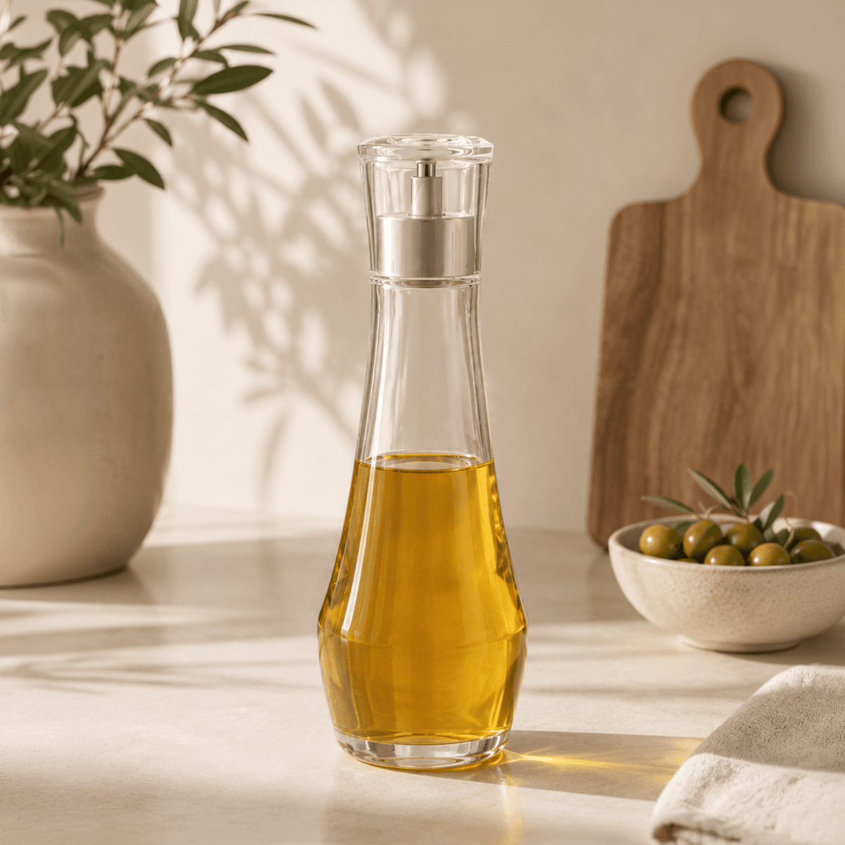 Homero Premium Glass Oil Dispenser with No-Drip Spout for Kitchen Use