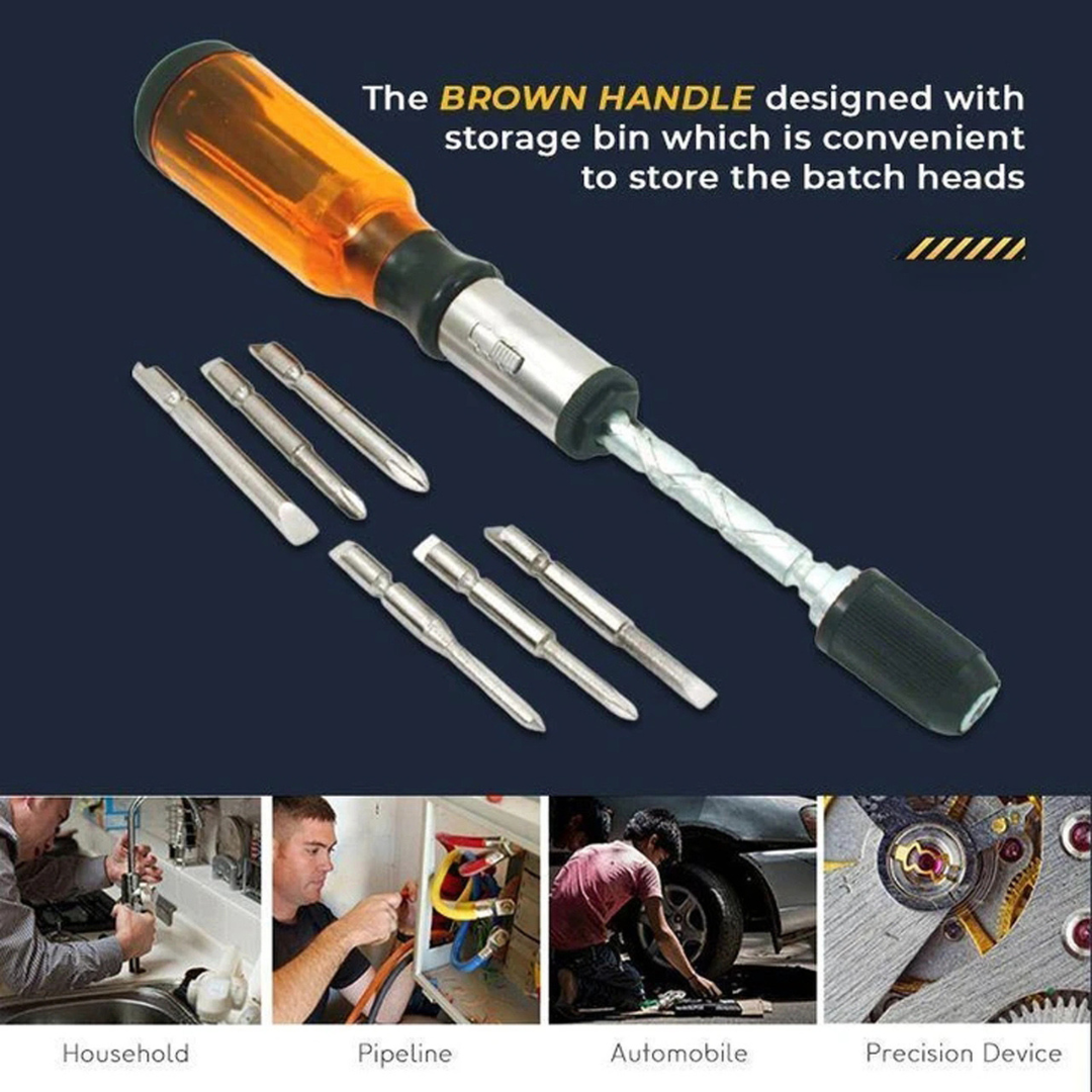 HOMERO Ergonomic Handle Push Pull Ratchet Screwdriver with 5 Heads