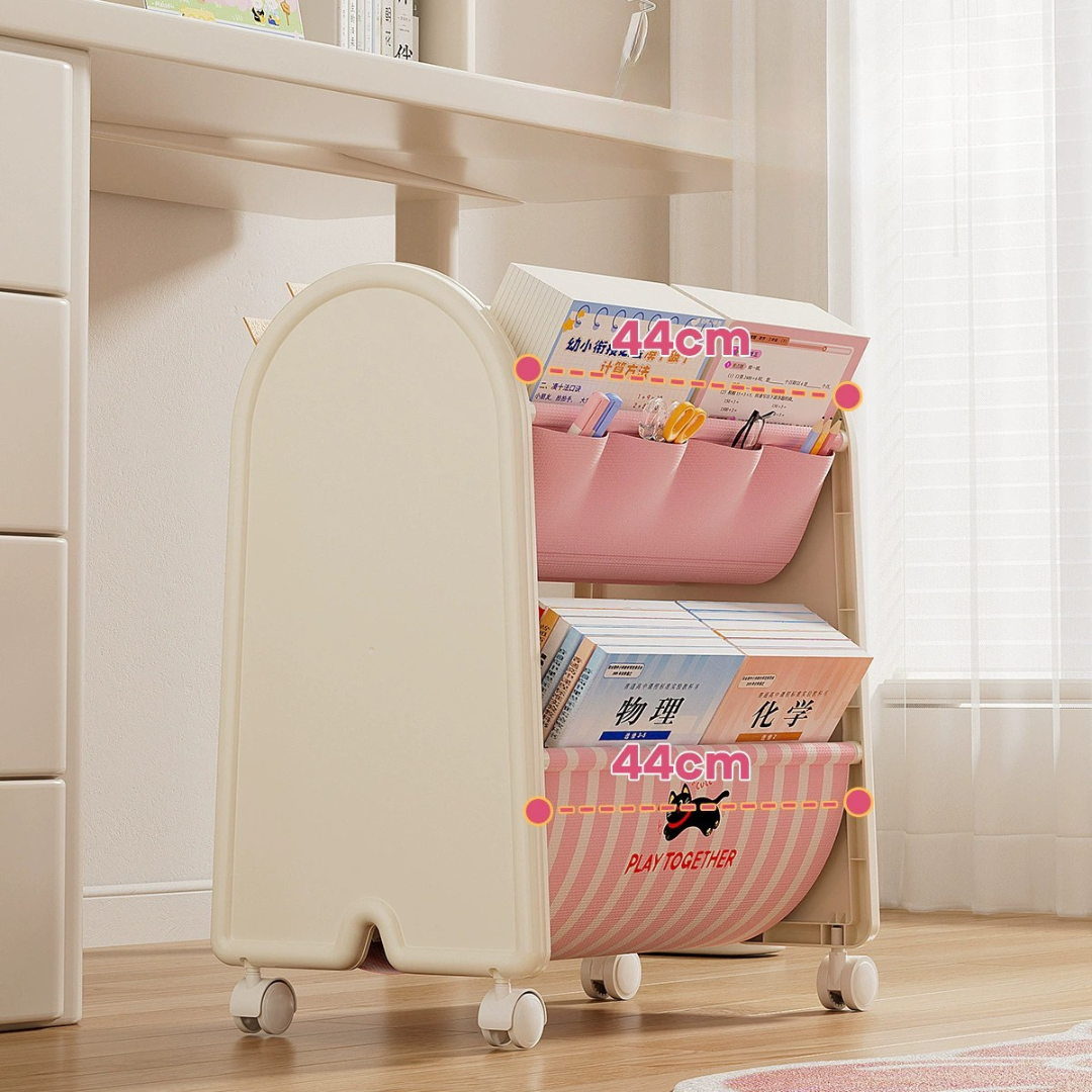 Multi Layer Kids Book Organizer with Lockable Wheels