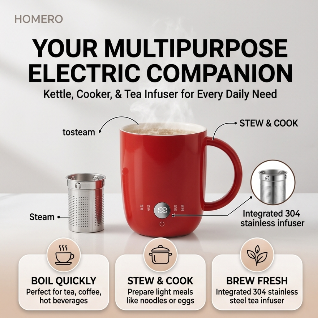 Portable Electric Water Heating Cup with Tea Infuser - 600ml Capacity