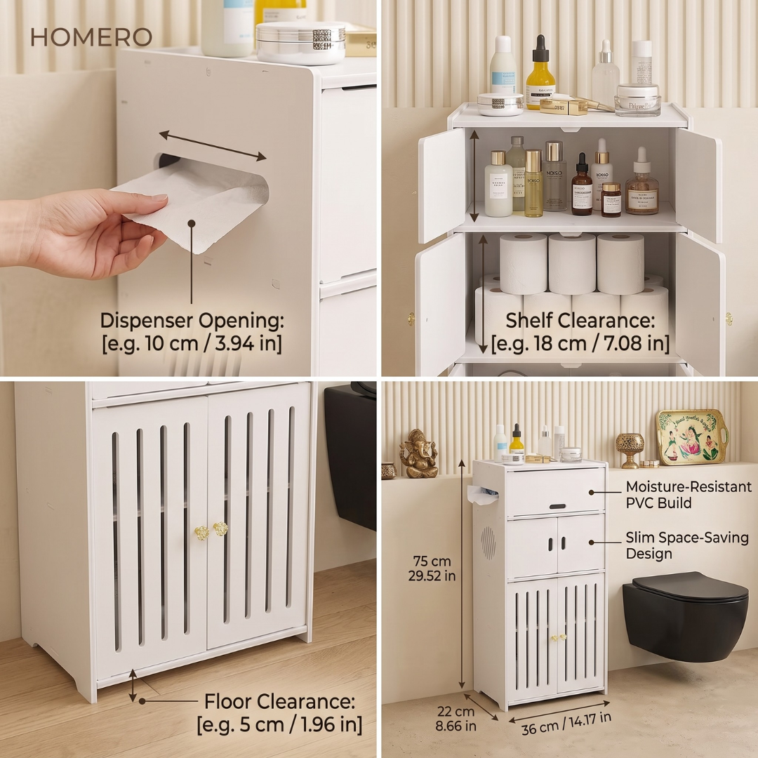 Multi-Use Storage Cabinet with Tissue Dispenser Shelves and Doors
