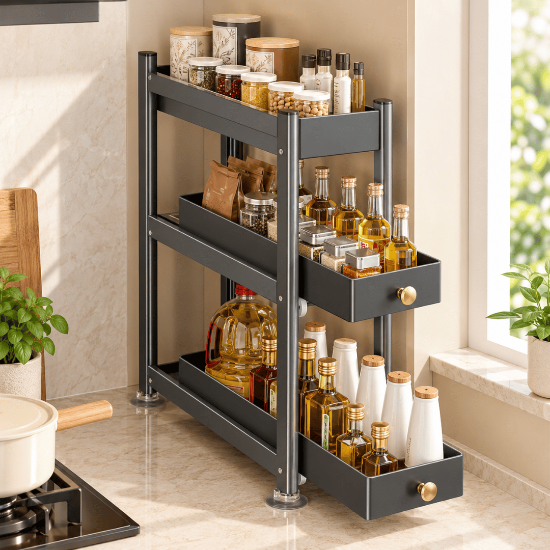 Narrow Countertop Kitchen Spice Rack with Pull Out Drawers