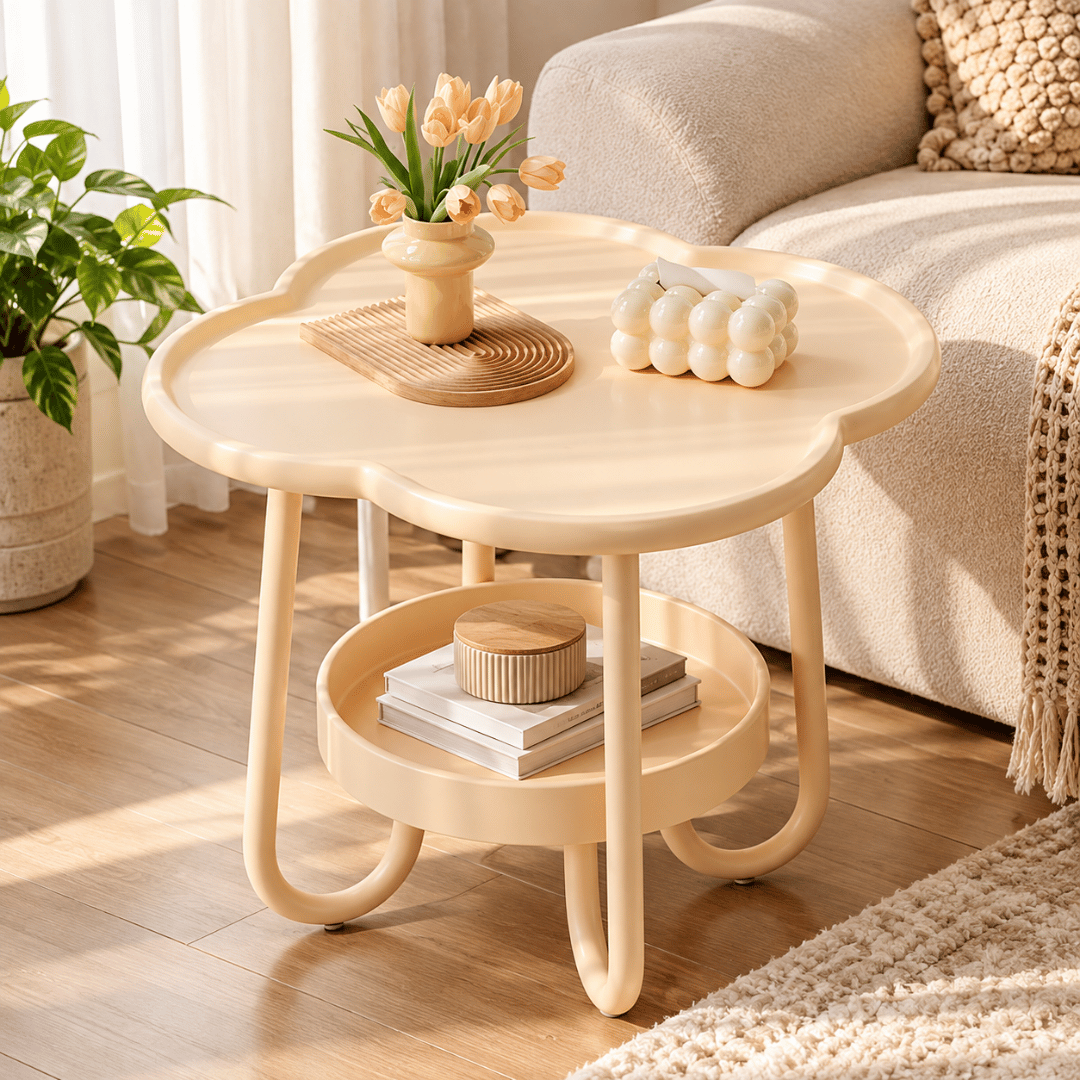 Modern Flower Shaped Two Tier Side Table with Storage Tray
