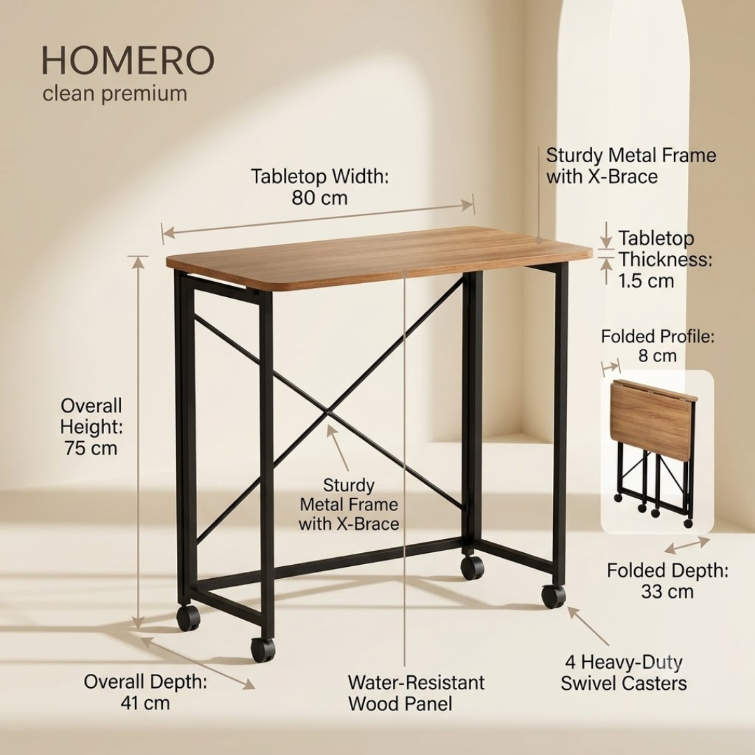 Portable Foldable Multiuse Rolling Table with Wheels