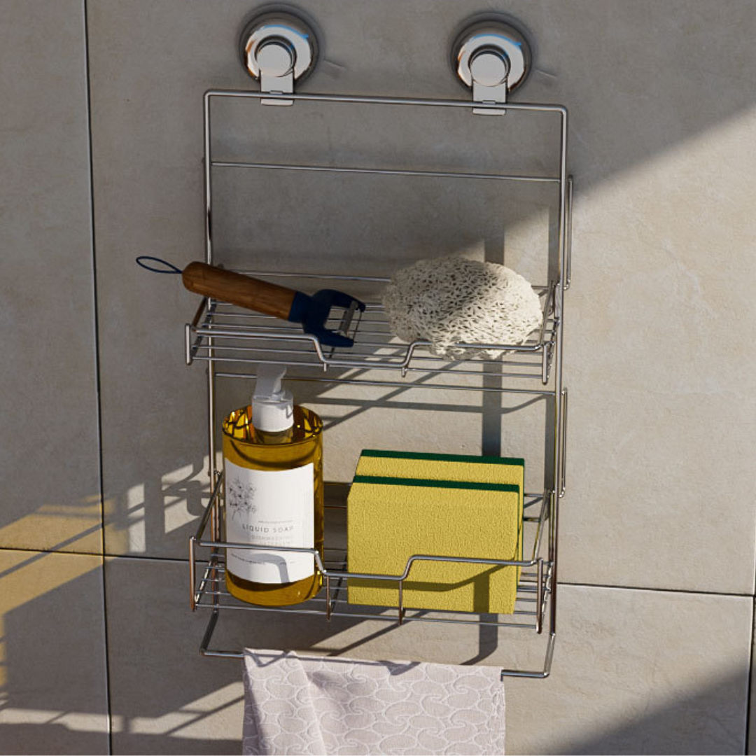 HOMERO Multi-Functional Double Layer Stainless Steel Suction Cup Shelf Organizer