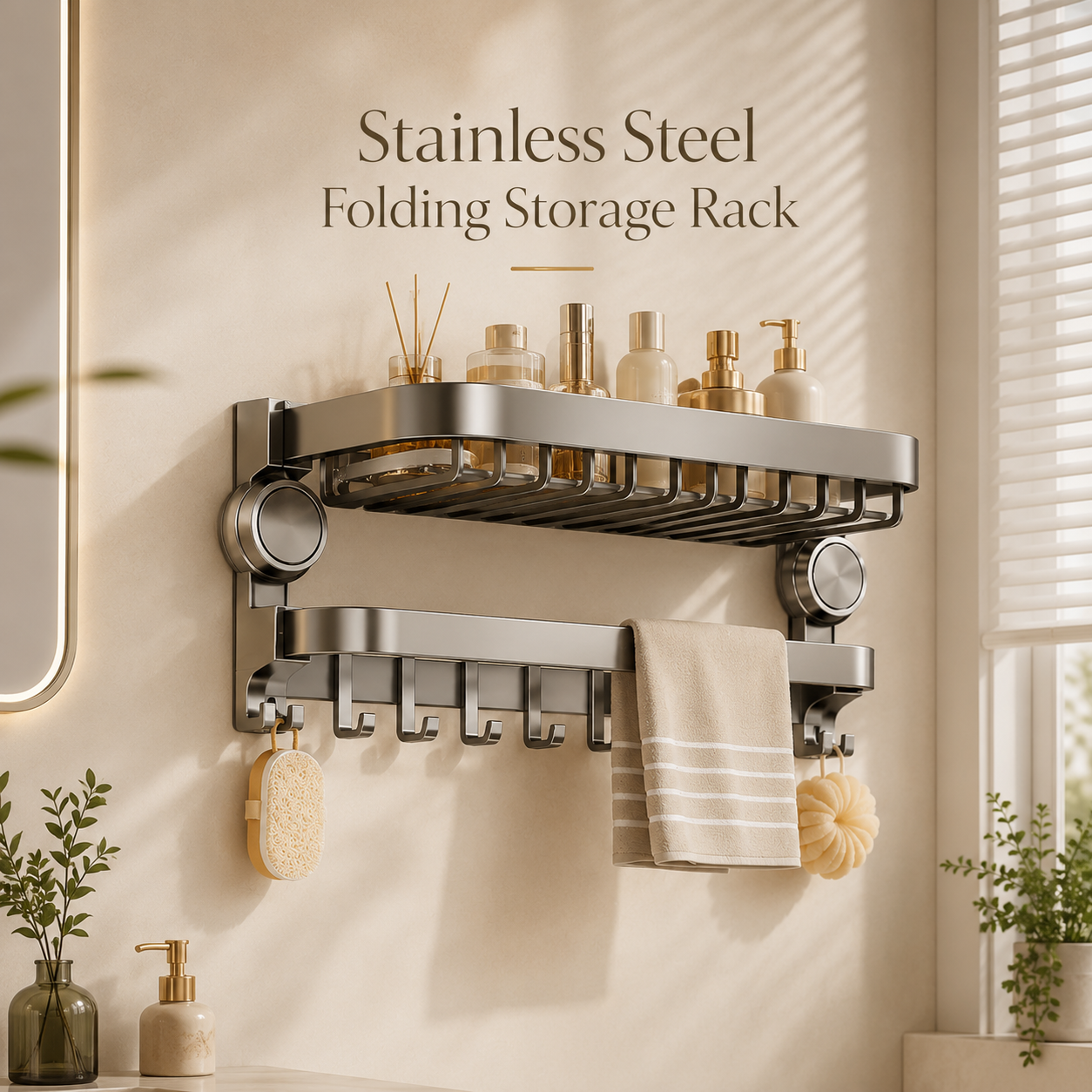 Multi-Use Stainless Steel Space Saving Folding Storage Rack - 50cm